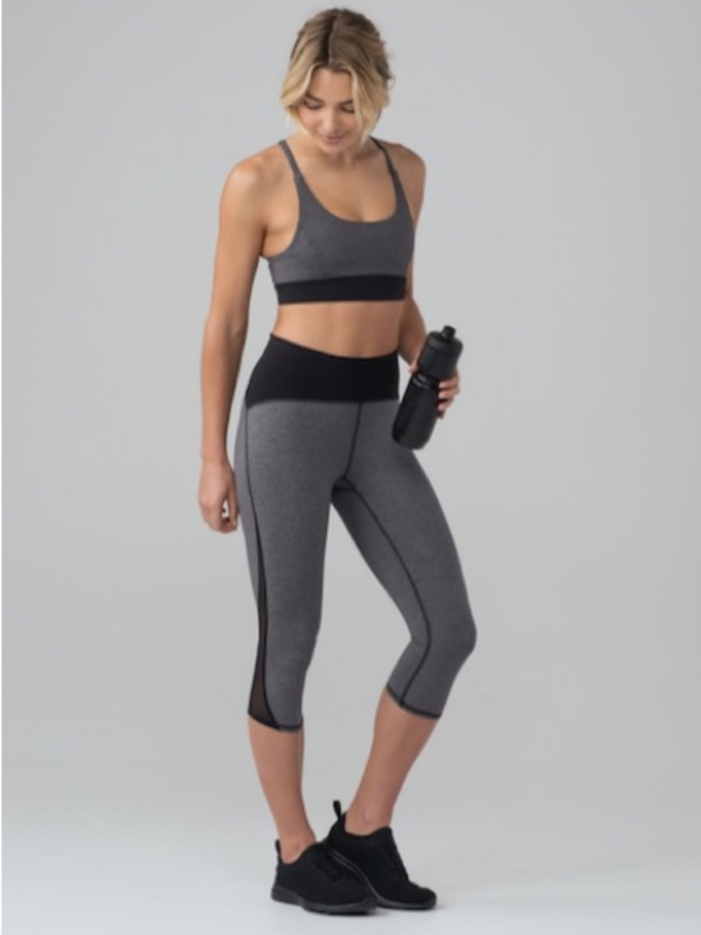 Lululemon Train Times Crop Mesh Panel 17”Legging 6 Grey Black Training Athletic